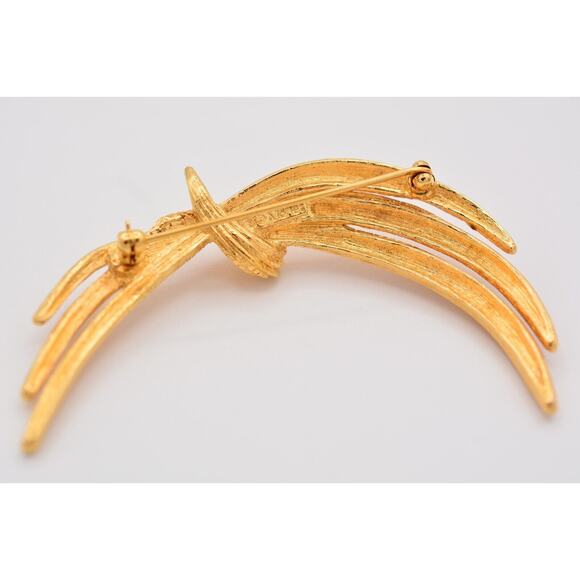 Monet Vintage Bow Pin Brooch Textured Brushed Gold Signed 1990s Bin1 - Picture 11 of 12